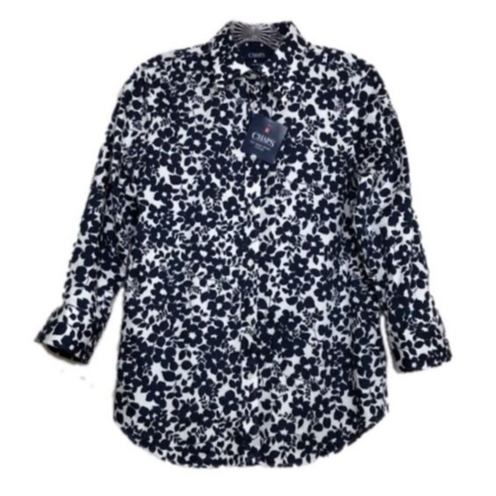 Chaps Flip Cuff Fitted Button Down Shirt Blue Whi… - image 2